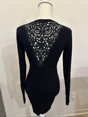 S-M Black V-Neck Long Sleeve Women's Dress